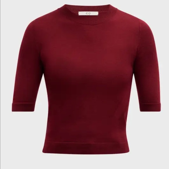 CO Sweaters - CO Short Sleeve Cashmere Sweater in Red Bordeaux XS Quiet Luxury Minimalist $595